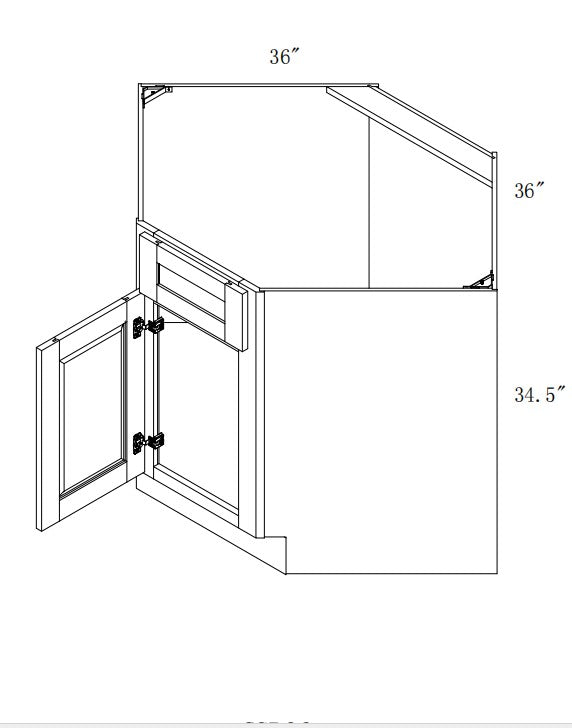 CSB36: Oak Shaker 36" 1 Doors Diagonal Corner Sink Base Cabinet