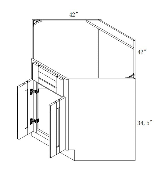 CSB42: Oak Shaker 42" 1 Door Diagonal Corner Sink Base Cabinet
