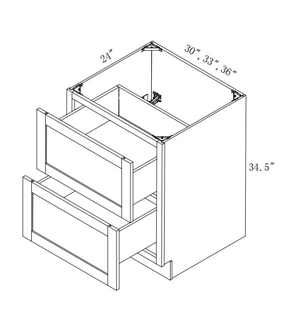 DB33-2: Oak Shaker 33" 2 Drawers Standard Base Cabinet