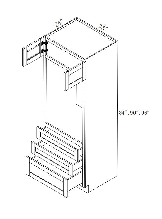 OC338424: Oak Shaker Oven Cabinet 33"W*84"H*24"D-2D-3DRA