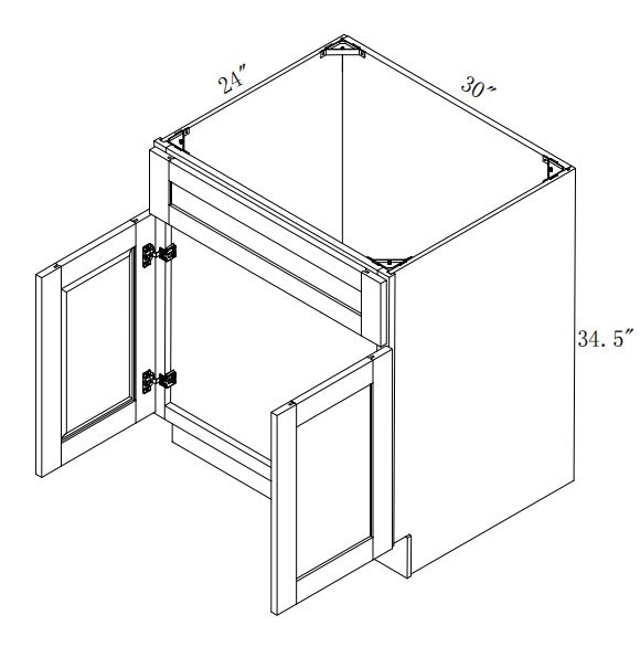 SB30: Oak Shaker 30" 1 Header 2 Doors Standard Base Cabinet