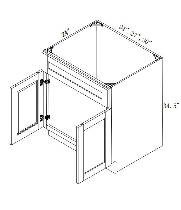 VSB27: Oak Shaker 27" 1 Header 2 Doors Vanity Sink Base Cabinet