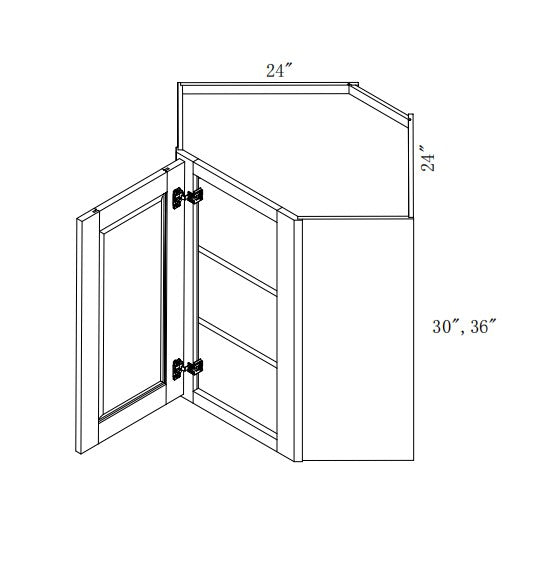 WDC2436: Oak Shaker Wall Diagonal Cabinet 24"W*36"H*24"D-1D-2S
