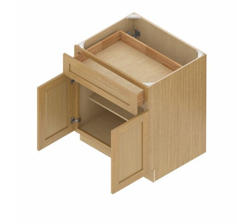 B24 Oak Shaker: White Shaker 24" 1 Drawer 2 Doors  Standard Base Cabinet