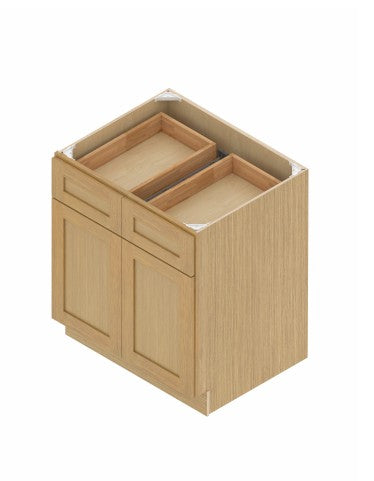 B42: Oak Shaker 42" 2 Drawers 2 Doors  Standard Base Cabinet