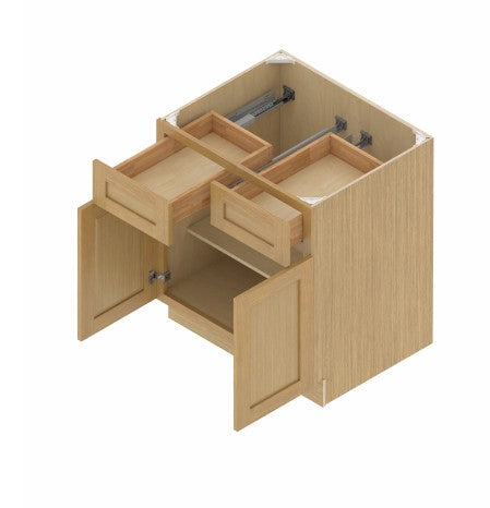 B36: Oak Shaker 36" 2 Drawers 2 Doors  Standard Base Cabinet