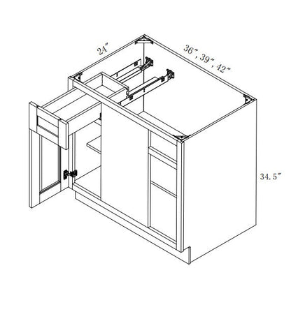 BLB36/39: Oak Shaker Base Blind Comer 36"W*24"D*34-1/2"H-1D-1DRA-1S