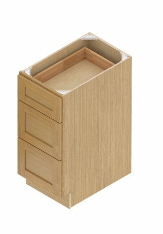 DB21-3: Oak Shaker 21"  3 Drawers   Standard Base Cabinet