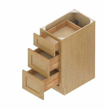 DB30-3: Oak Shaker 30"  3 Drawers   Standard Base Cabinet