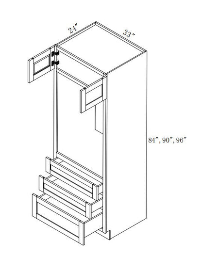 OC339024: Oak Shaker Oven Cabinet 33"W*90"H*24"D-2D-3DRA