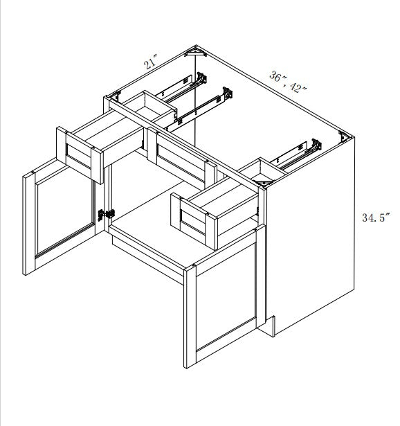 VCSB3621: Oak Shaker Vanity Drawers Combination Sink Base Cabinet  36"W*21D*34-1/2"H-2D