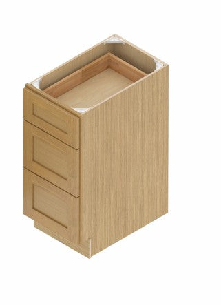 VDB15-3: Oak Shaker 15"  3 Drawers   Vanity Drawer Base Cabinet