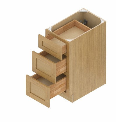 VDB15-3: Oak Shaker 15"  3 Drawers   Vanity Drawer Base Cabinet