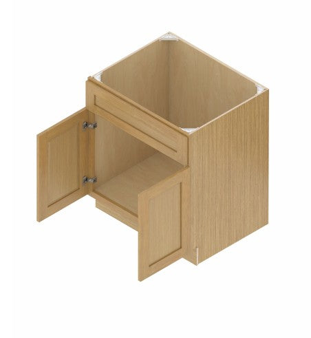 VSB30: Oak Shaker 30"  1 Header 2 Doors   Vanity Sink Base Cabinet