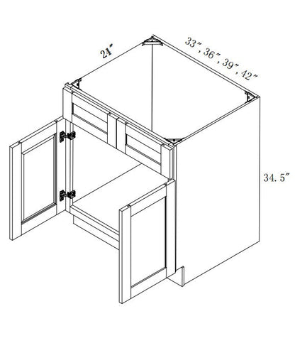 VSB42: Oak Shaker 42"  2 Headers 2 Doors   Vanity Sink Base Cabinet