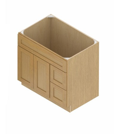 VSD36R: Oak Shaker Vanity Sink Drawer Right 36"W*21"D*34-1/2"H-2D-2DRA 1 Header
