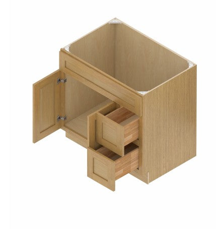 VSD36R: Oak Shaker Vanity Sink Drawer Right 36"W*21"D*34-1/2"H-2D-2DRA 1 Header