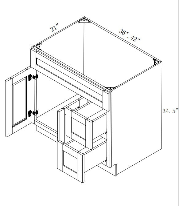 VSD42R: Oak Shaker Vanity Sink Drawer Right 42