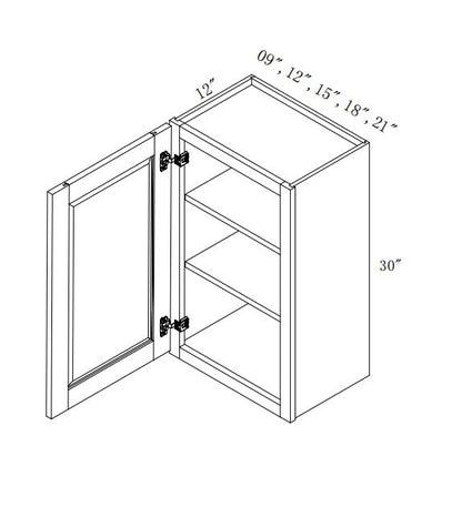 W2130:  Oak Shaker Wall 21"W*30"H*12"D-1D-2S