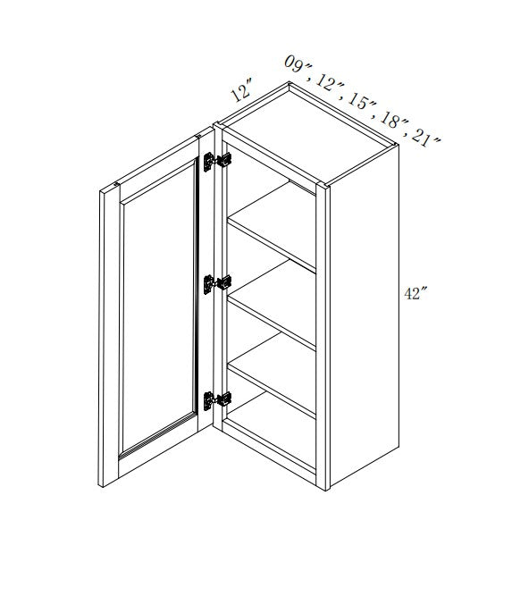W2140/W2142: Oak Shaker Wall 21"W*40"H*12"D-1D-3S