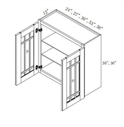 W3336/GD:  Oak Shaker Wall 33"W*36"H*12"D-2D-2S/ Glass Door