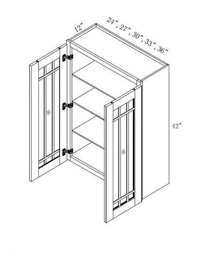W3340/GD: Oak Shaker Wall 33"W*40"H*12"D-2D-3S/ Glass Door