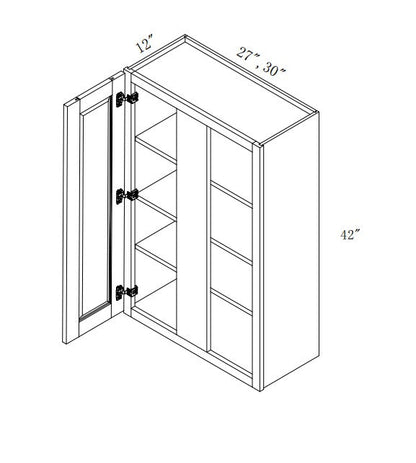 WBC2740/2742: Oak Shaker Wall Blind Cabinets 27"W*40"H*12"D-1D-3S