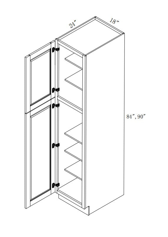 WP189024: Oak Shaker Pantry 18"W*90"H*24"D-2D-5S